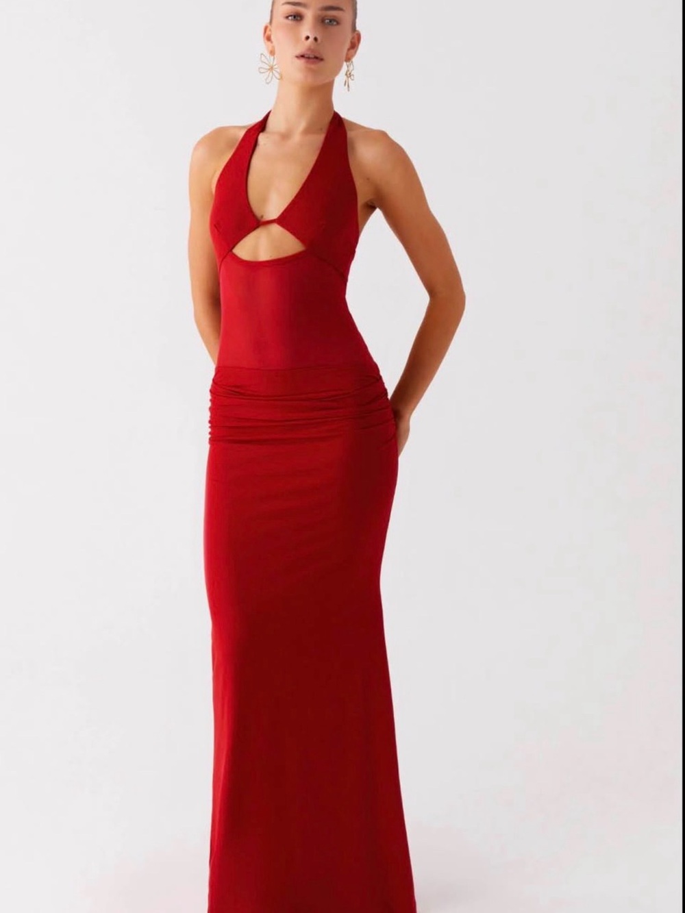 Peppermayo Red Halter Cutout Maxi Dress